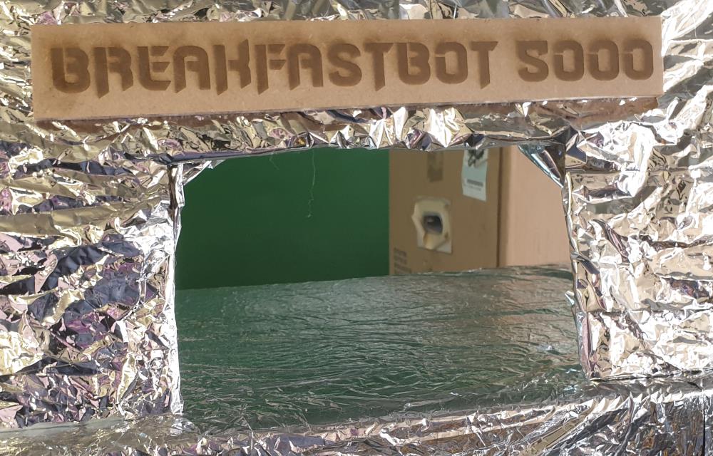 The iPad frame and signage for Breakfast Bot 5000