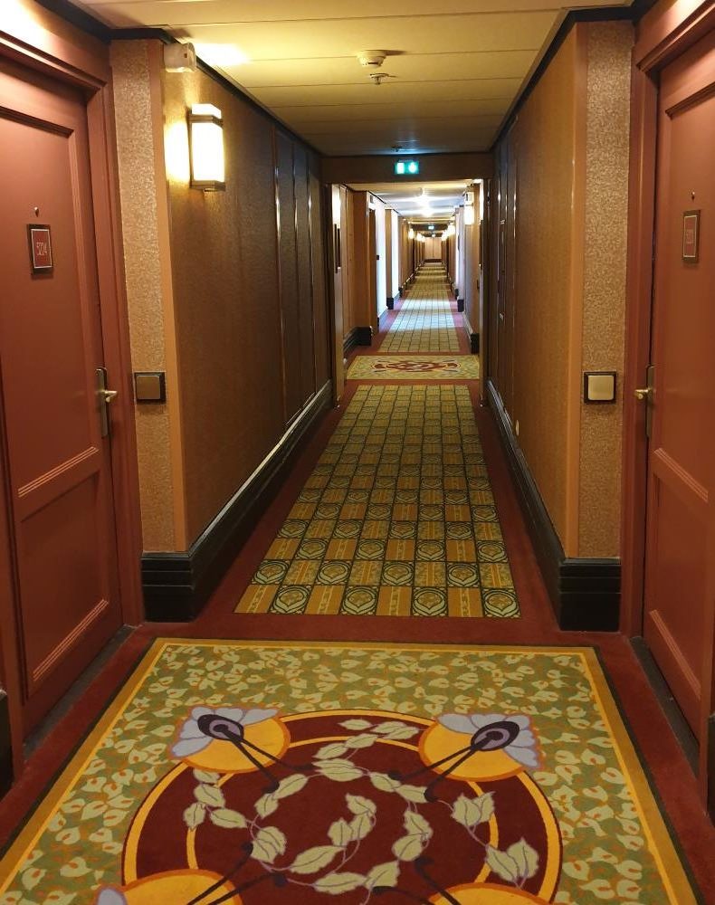 The hallway of the Sequoia Lodge hotel